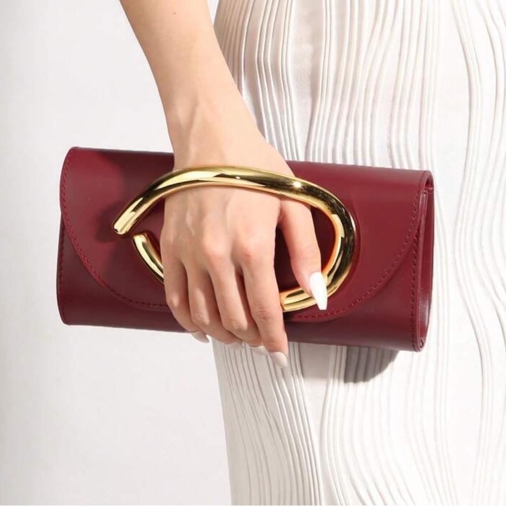Elegant Burgundy Gold Accent Clutch Bag